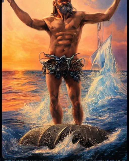 Image similar to poseidon, airbrush, drew struzan illustration art, key art, movie poster