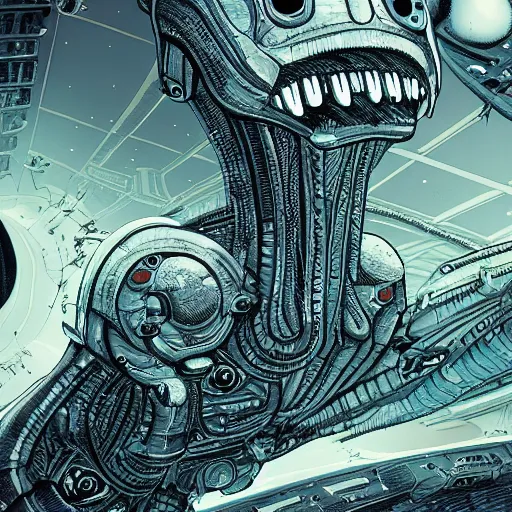 Prompt: an alien battle in space, intricate, ultra detailed, 8 k, in the style of mark cooper and mark riddick