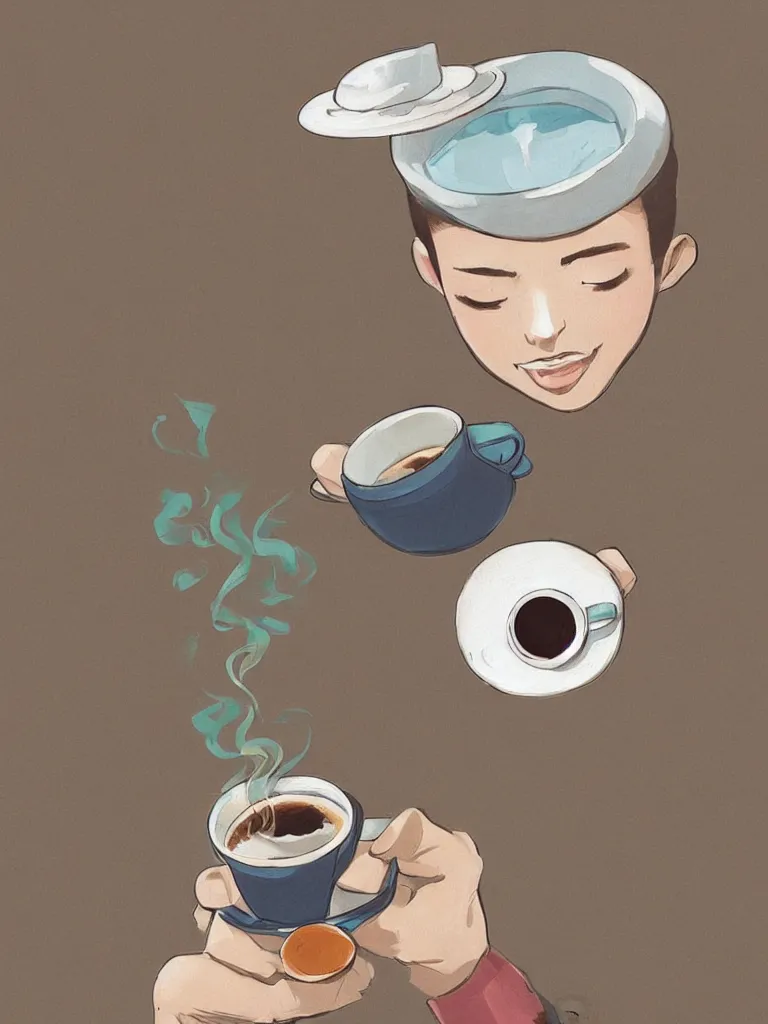 Image similar to the best way to drink your coffee, by Yoshita Amato, serene illustration, fresh colors, conceptart, trending on artstation