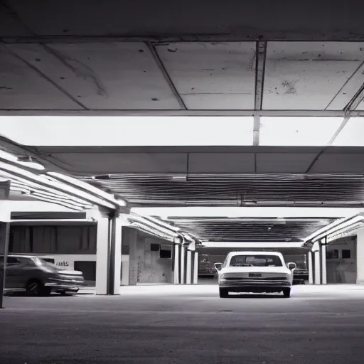 Prompt: parking garage of the future movie still, cinematic, photorealistic, extreme detail, sharp focus, 8 k, intricate, hyper detailed, realistic, cinematic lighting
