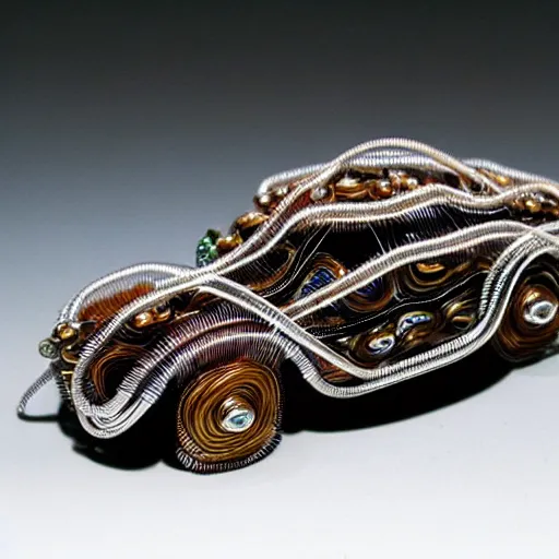 Prompt: Dodge Charge model made of wire and sea agate, highly detailed, intricate, elaborate