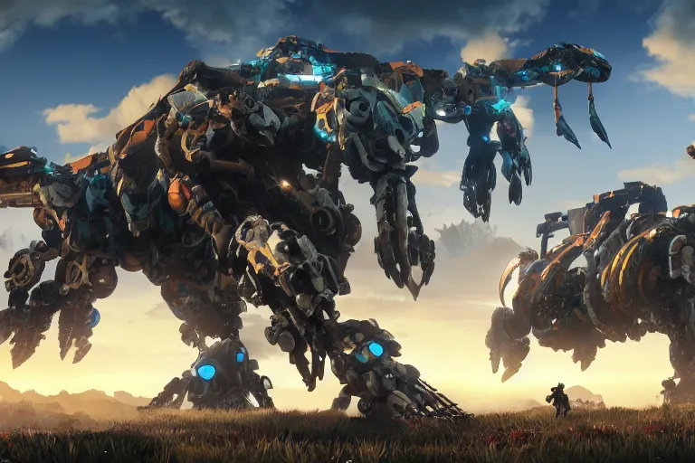 Image similar to shell - walker machine mecha animal beast robot of horizon forbidden west horizon zero dawn bioluminiscence global illumination ray tracing hdr fanart arstation by sung choi and eric pfeiffer and gabriel garza and casper konefal