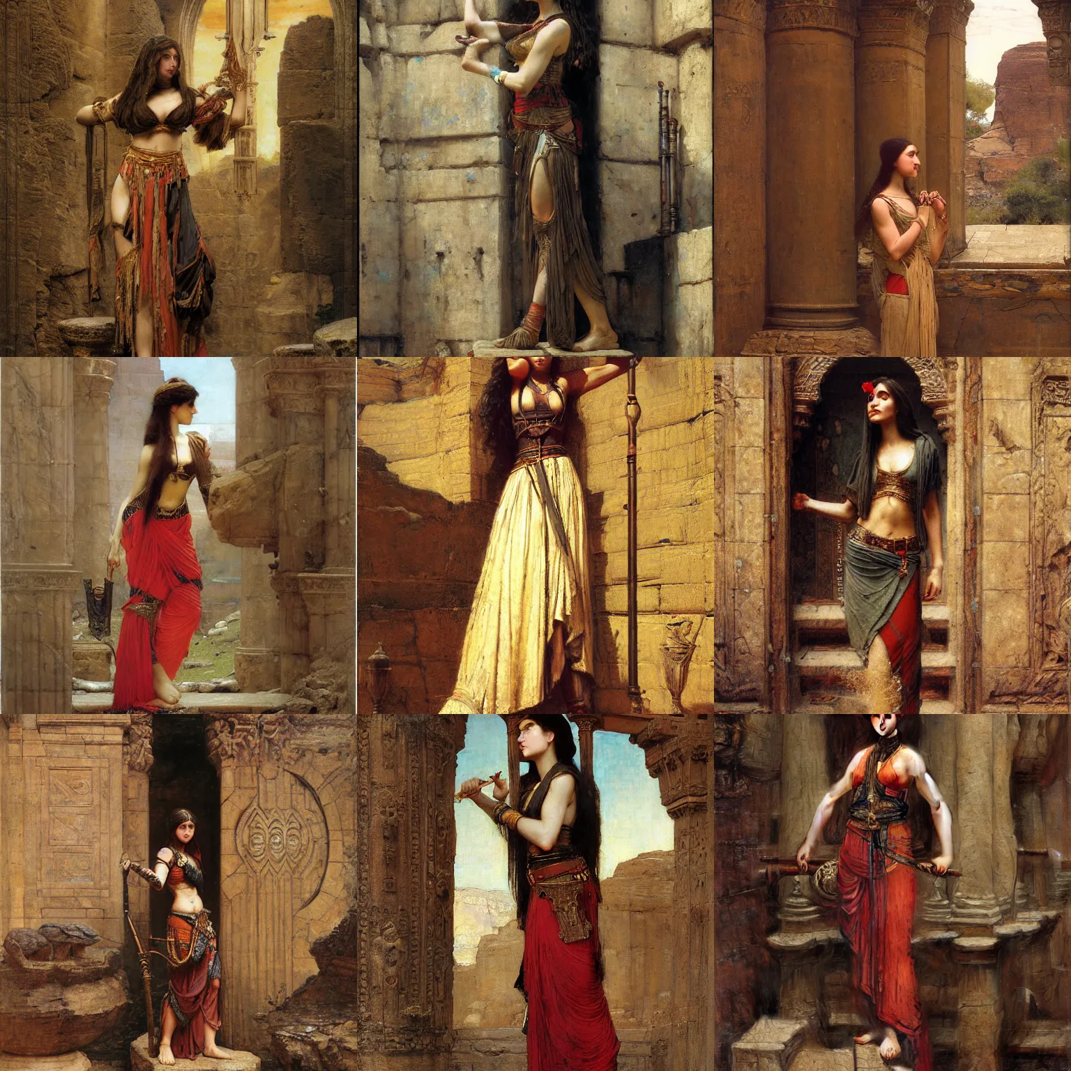 Prompt: orientalist portrait of a woman in a sandstone ruin dungeons and dragons intricate artwork by john william waterhouse and Edwin Longsden Long and Theodore Ralli and Henryk Siemiradzki, levitation, industrial rusty pipes, simple form, brutal shapes high detail 8k