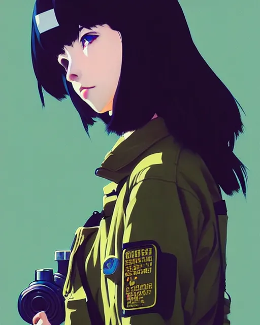 Image similar to girl wearing gas mask and uniform | | audrey plaza, fine detail!! anime!! realistic shaded lighting!! poster by ilya kuvshinov katsuhiro otomo ghost - in - the - shell, magali villeneuve, artgerm, jeremy lipkin and michael garmash and rob rey