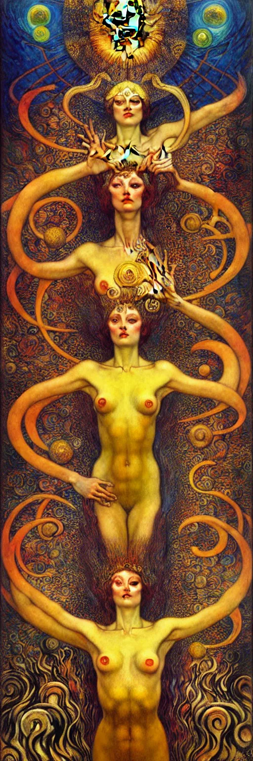 Image similar to Eternal Divine God of Chaos Love by Karol Bak, Jean Delville, William Blake, Gustav Klimt, and Vincent Van Gogh, symbolist, visionary