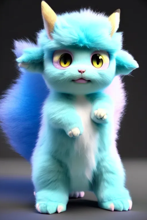 Image similar to high quality 3 d render hyperrealist very cute multipastel fluffy! chimera! cat hybrid with detailed fluffy wings!!, vray smooth, in the style of detective pikachu, hannah yata charlie immer, dramatic blue light, low angle, uhd 8 k, sharp focus