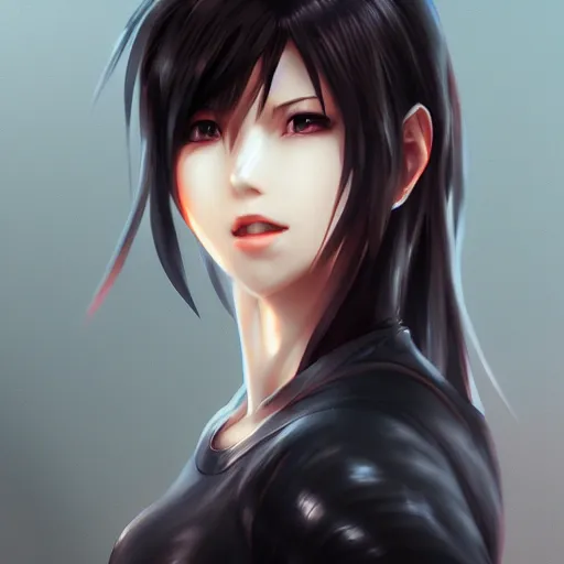 Image similar to head and shoulders of tifa lockhart by wlop, rossdraws, mingchen shen, bangkuart, sakimichan, yan gisuka, jeongseok lee, artstation, 4k