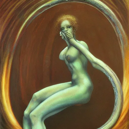 Image similar to eyes, tentacle-enabled underwater human descendant, futuristic painting by jim burns, edward burne-jones, dagon, hd 8k