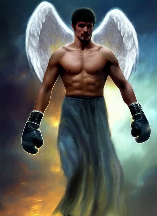 Image similar to concept art, angel knight rocky balboa by artstation trending, by joseph mallord william turner, luis royo, konstantin razumov, cinematic lighting, fractal flame, highly detailed