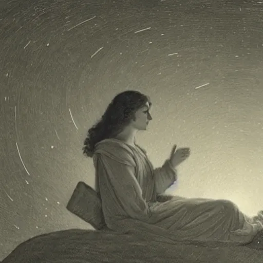 Image similar to hypatia looking at the stars in awe