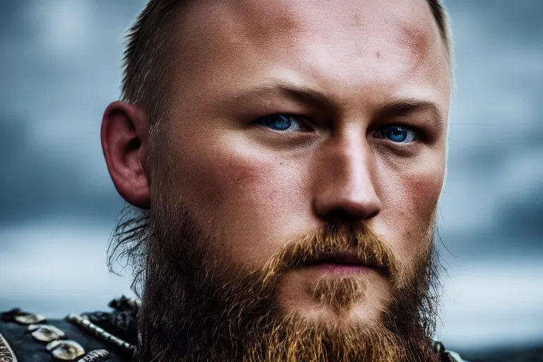 Prompt: a portrait photograph of Ragnar Lothbrok, high resolution image taken with a DSLR camera