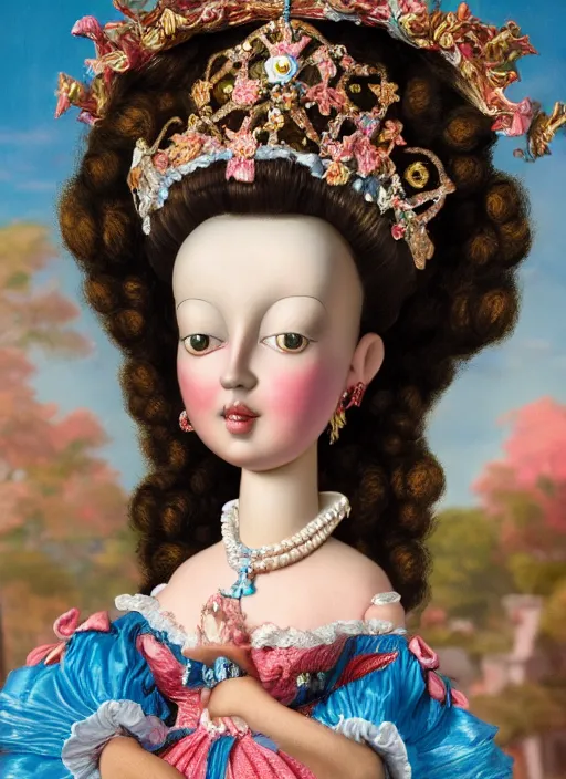 Prompt: closeup profile portrait of tin toy marie antoinette wearing a crown, bikini, depth of field, zeiss lens, detailed, symmetrical, centered, fashion photoshoot, by nicoletta ceccoli, mark ryden, lostfish, breathtaking, 8 k resolution, extremely detailed, beautiful, establishing shot, artistic, hyperrealistic, octane render