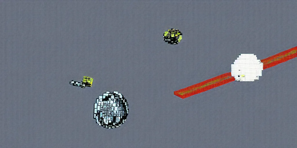 Image similar to chrome satellite floating through space, pixelart style