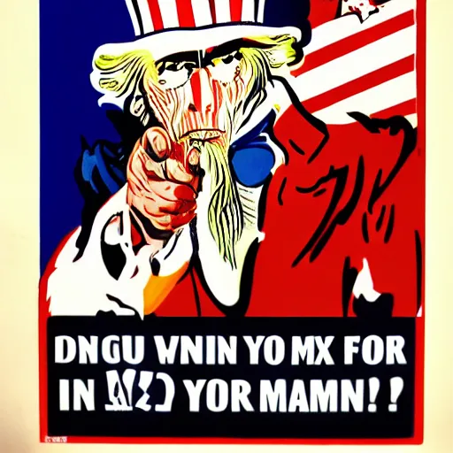 Image similar to fox animal dressed as uncle sam, ww 2 style propaganda poster