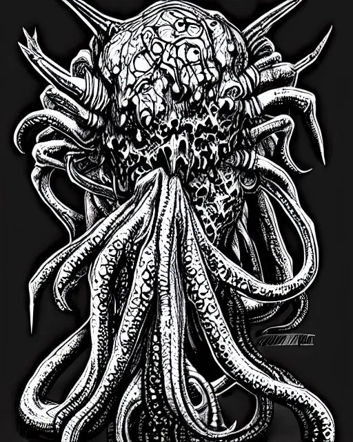 Image similar to cthulhu straitjacket!! black ink on paper, trending on artstation, beautiful, intricate, detailed