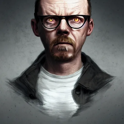 Image similar to simon pegg portrait, horror core, apocalyptic, pool cue, sharp focus, fiction, hyper detailed, digital art, trending in artstation, cinematic lighting, studio quality, smooth render, unreal engine 5 rendered, octane rendered, art style and nixeu and wlop and krenz cushart