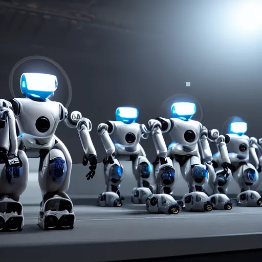 Prompt: fleet of t - 8 0 0 robots, highly detailed, photorealistic shot, bright studio setting, studio lighting, crisp quality and light reflections, unreal engine 5 quality render