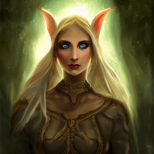 Image similar to A portrait of a beautiful elf, fantasy art, clean digital art, clean background, D&D art style, dark feeling, chill feeling