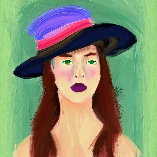 Image similar to woman with hat, by matt dixon, colorful, digital art