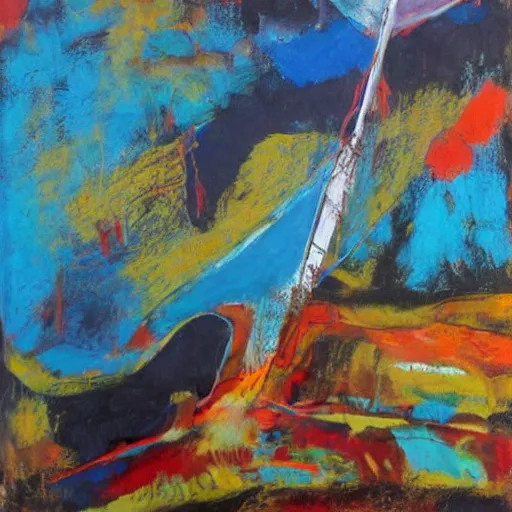 Image similar to a painting of a sailboat floating on a body of water, an abstract painting by ted degrazia, reddit contest winner, lyrical abstraction, mixed media, acrylic art, gold leaf, oil on canvas