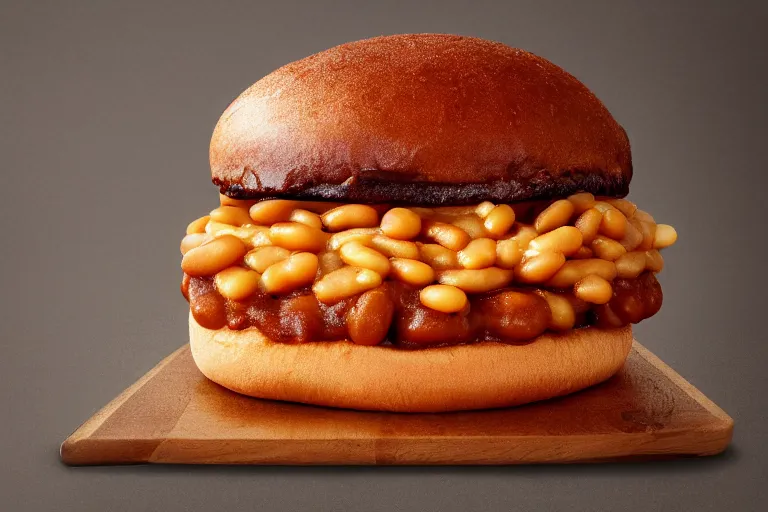 Image similar to mcdonalds baked beans burger, ( ( patty ) ), commercial photograph