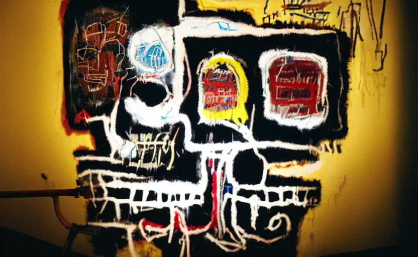 Image similar to photograph of basquiat skull machine perfect composition masterpiece dramatic lighting