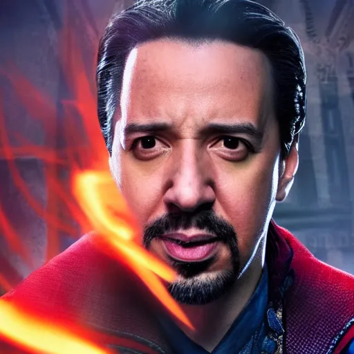 Prompt: A movie still of Lin-Manuel Miranda as Zombified version of Dr Strange, dynamic lighting, 8k, Heroic Pose, 2022 picture of the year