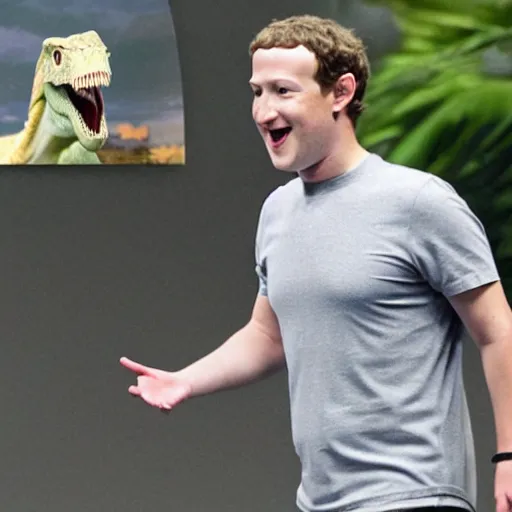 Image similar to mark zuckerberg with a dinosaur body