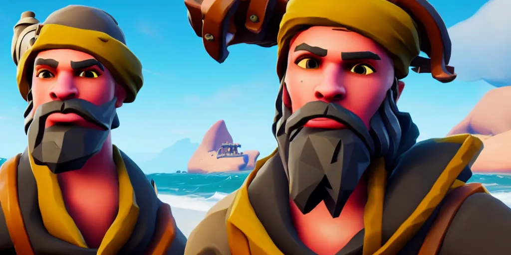 Image similar to selfie of a fortnite character in sea of thieves, sea of thieves screenshot, storm, unreal engine, digital art