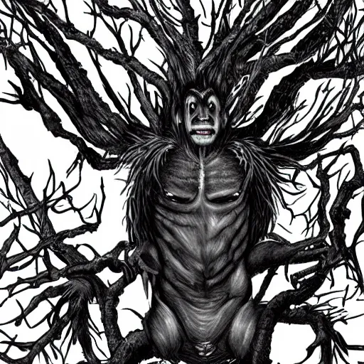 Prompt: The creature aswang in a tree on a dark night with a full moon