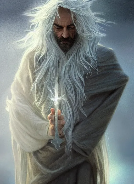 Prompt: Portrait of Sean Connery, white glowing eyes, silver shaggy hair, cloak, ethereal wings, male, fantasy, extremely detailed, digital painting, artstation, concept art, smooth, sharp focus, illustration, stunning lighting, art by artgerm and greg rutkowski and alphonse mucha and simon stalenhag, realistic character concept, high fantasy, light atmosphere, golden ratio, cinematic lighting, hyperdetailed, high resolution, insanely detailed and intricate, artstation, Marc Simonetti, Greg Rutkowski, 8k