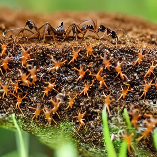 Image similar to an anthill but all the ants are tigers realistic