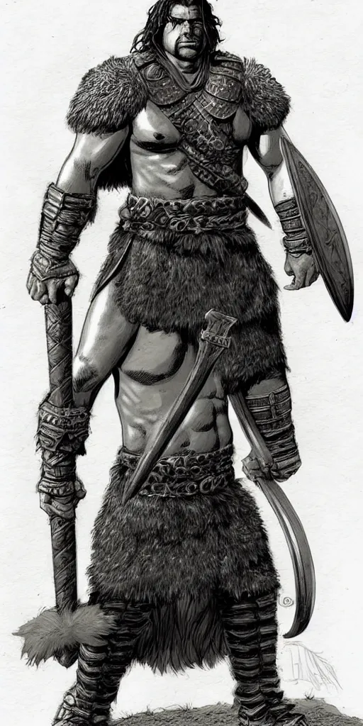 Image similar to a large young barbarian male warrior, d & d, fantasy, portrait, in travis charest style