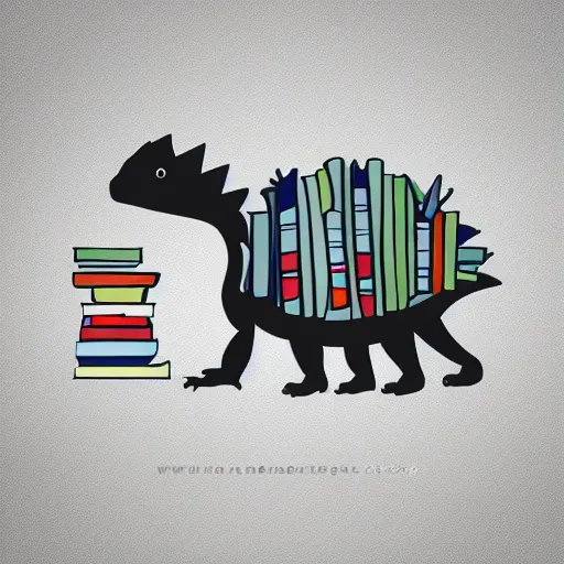 Image similar to stegosaurus with books instead of scales, logo, clean design, minimalist, svg