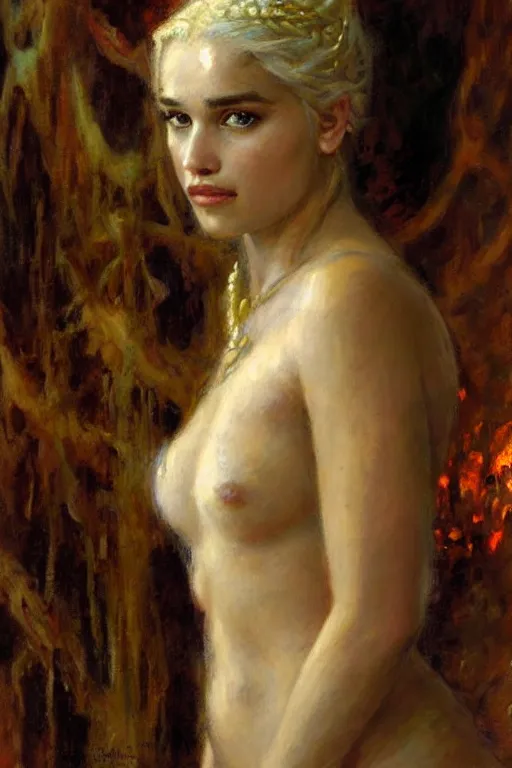 Prompt: portrait of daenerys targaryen by gaston bussiere.