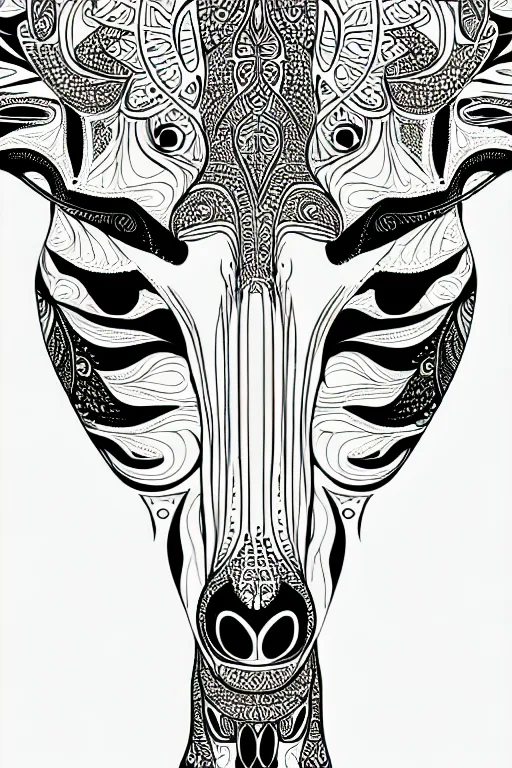 Image similar to giraffe ornate luxury fractal ink drawing line art colouring page, vector, margins, fine lines, centered