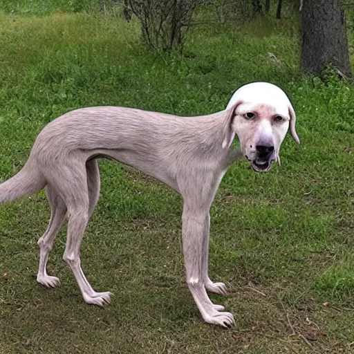 Image similar to trailcam footage of a deformed quadruped dog creature with scary pointy skinny limbs, uncanny valley, liminal, creepypasta, nightmare