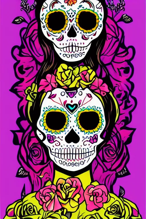 Prompt: illustration of a sugar skull day of the dead girl, art by malevitsch