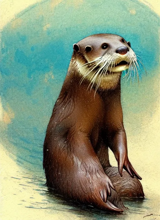 Image similar to an otter swimming, muted colors, by jean - baptiste monge