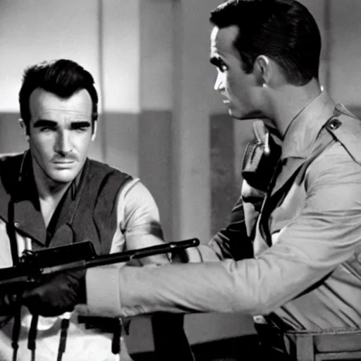 Image similar to still frames from action movie starring montgomery clift movie