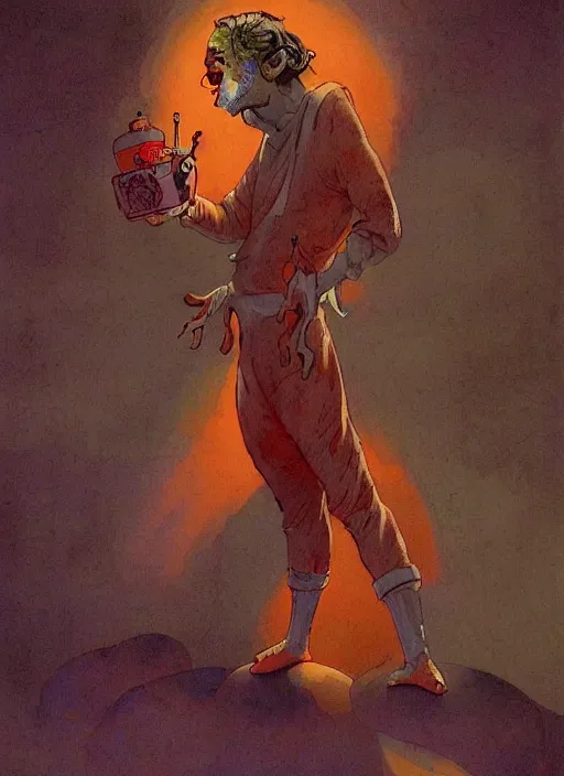 Prompt: adult little nemo in pajamas with dead eyes and coloured energy coming from the hands, fluid, smooth, dark, organic, crazy, high contrast, sharpness, dramatic, by greg rutkowski and siudmak and richard corben and moebius