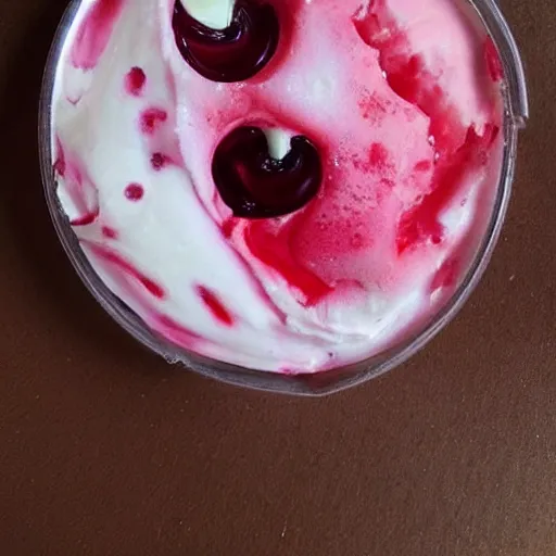 Image similar to beautiful susu cherry crush ice cream melt with a cherry on top, painted by greg rutkowski