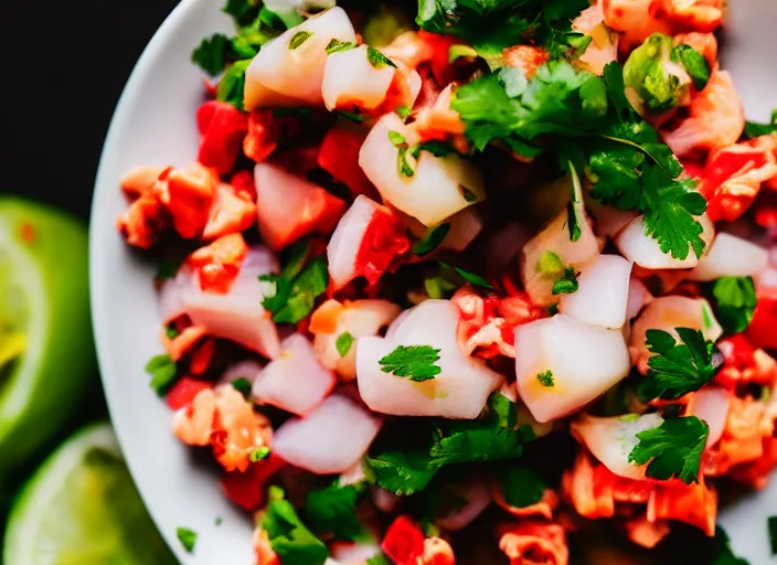 Image similar to dslr food photograph of ceviche, 8 5 mm f 1. 8