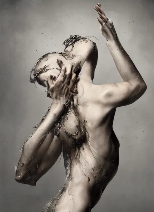 Image similar to expressive full body photo of an angels dancing, glamour shot, by jenny saville, by stefan gesell, photorealistic, canon r 3, fashion photography, hyper maximalist, elegant, ornate, luxury, elite, environmental portrait, symmetrical features, octane render, unreal engine, solid dark grey background, dramatic lights