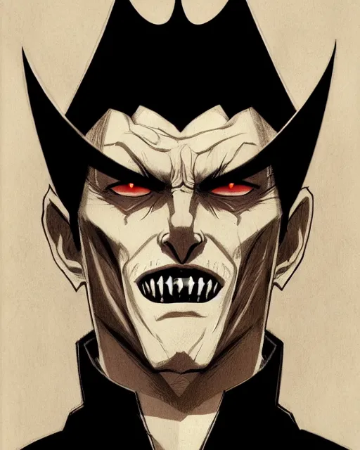 Prompt: handsome vampire king with crown and fangs, symmetrical face, evil, cinematic, dramatic, powerful, super detailed and intricate, by koson ohara, by darwyn cooke, by greg rutkowski, by satoshi kon