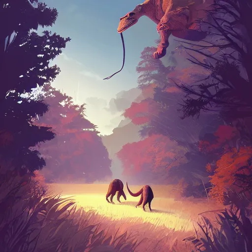 Prompt: painting dinosaurs roaming forest, smooth face median photoshop filter cutout vector, behance hd by jesper ejsing, by rhads, makoto shinkai and lois van baarle, ilya kuvshinov, rossdraws global illumination