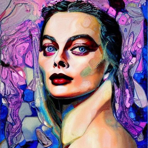 Image similar to oil painting of margot robbie by james jean, by harry clarke