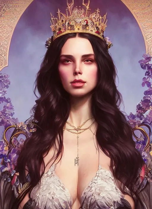 Image similar to lana rhoades as queen, incredibly detailed face, true anatomy, art by artgerm and greg rutkowski and alphonse mucha