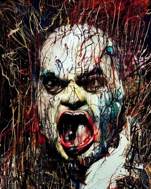 Prompt: Portrait of an angry man screaming by Francis Bacon, Carne Griffiths and Ralph Steadman