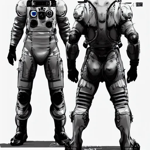 Prompt: Front, side and back character view of Astronaut from Kojima Productions by Yoji Shinkawa with Artgem and Donato Giancola, trending on Artstation concept arts